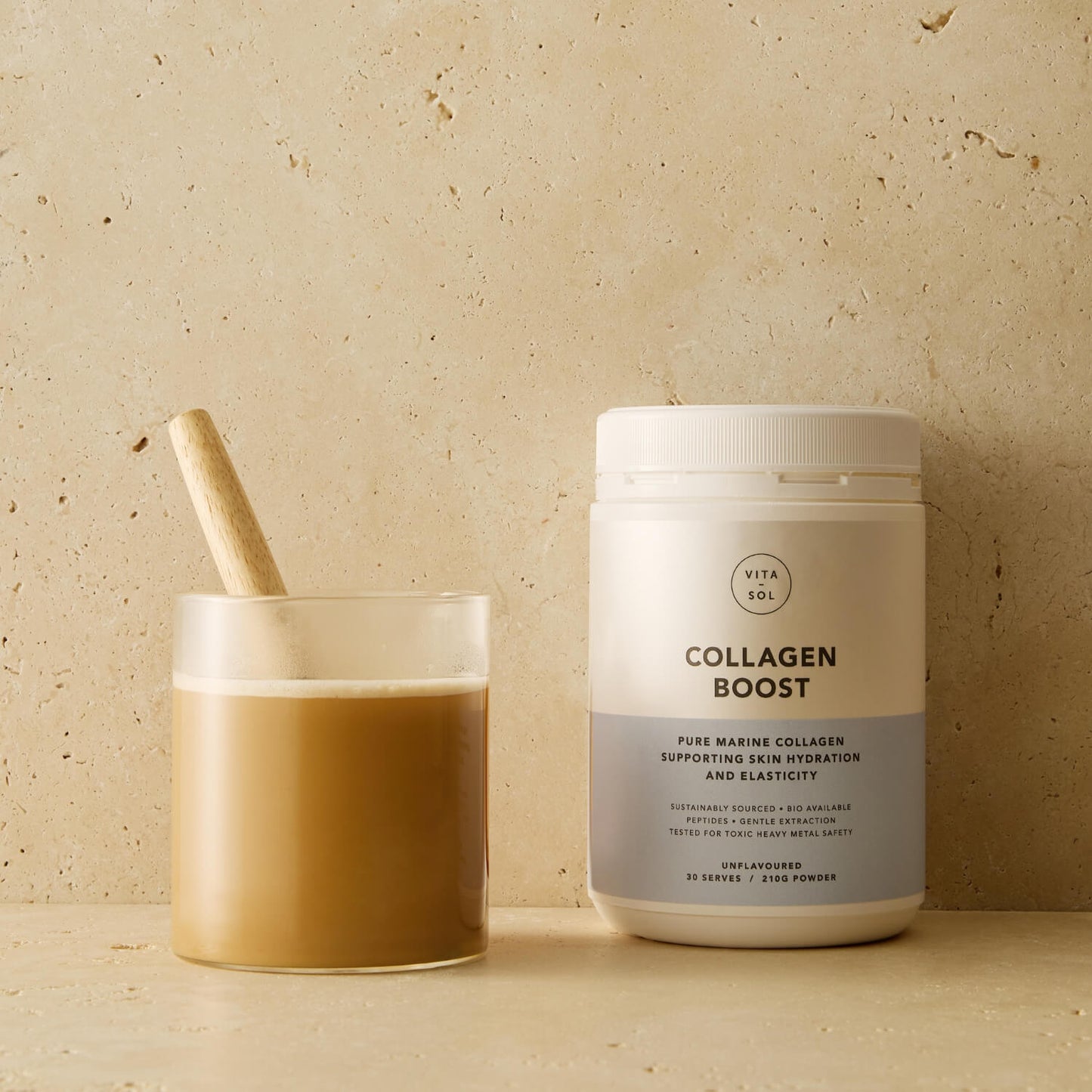 Vita Sol Collagen Boost marine collagen peptides latte - skin hydration and elasticity supplement UK