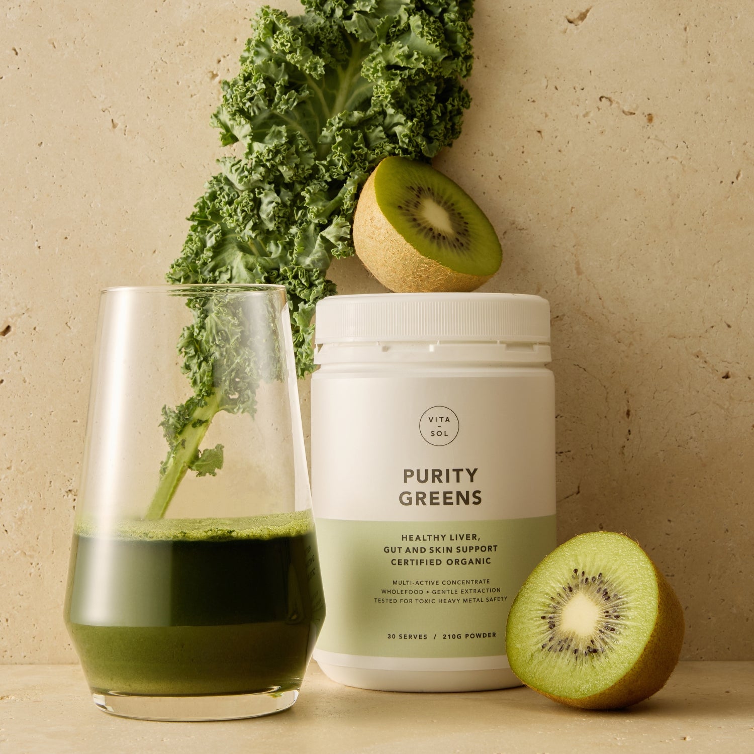 Vita Sol Purity Greens organic blend of nutritionally dense ingredients — liver gut and skin support supplement UK