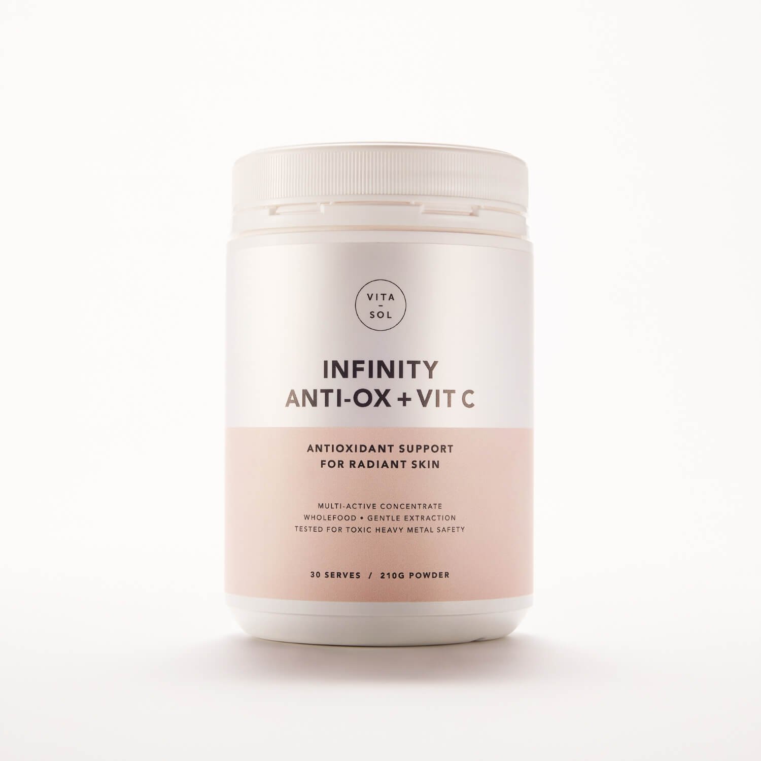 Vita Sol Infinity Anti-Ox and Vitamin C powder packshot - antioxidant skin radiance supplement UK
