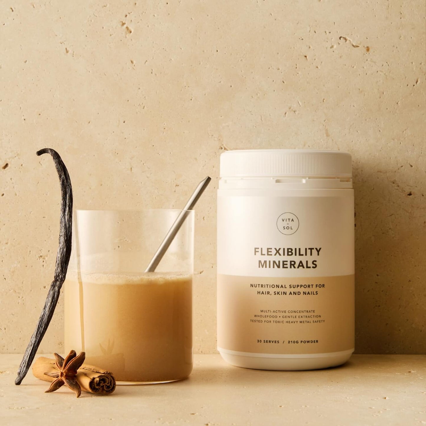 Vita Sol Flexibility Minerals joint support supplement styled product shot UK