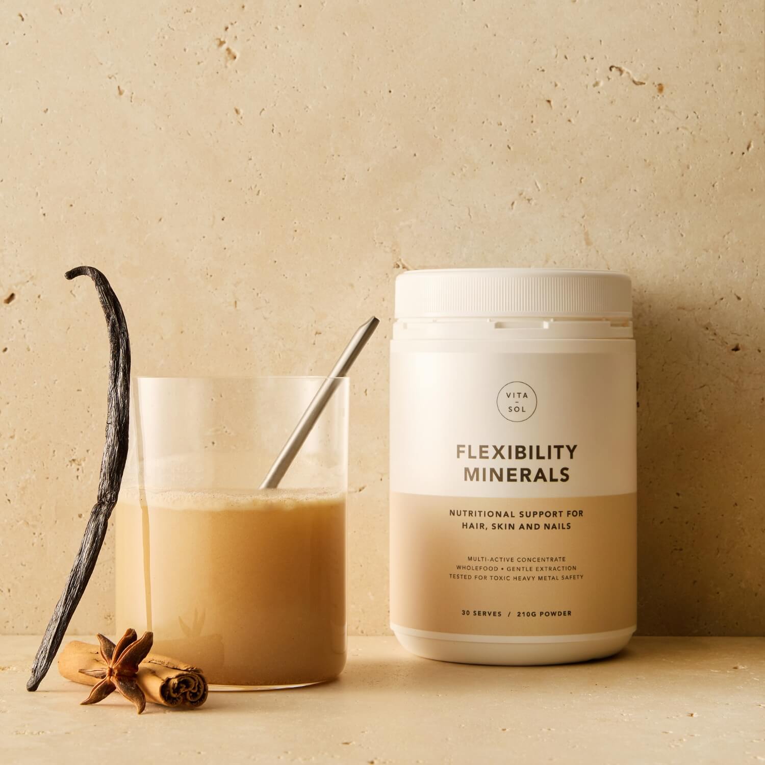 Vita Sol Flexibility Minerals joint support supplement styled product shot UK