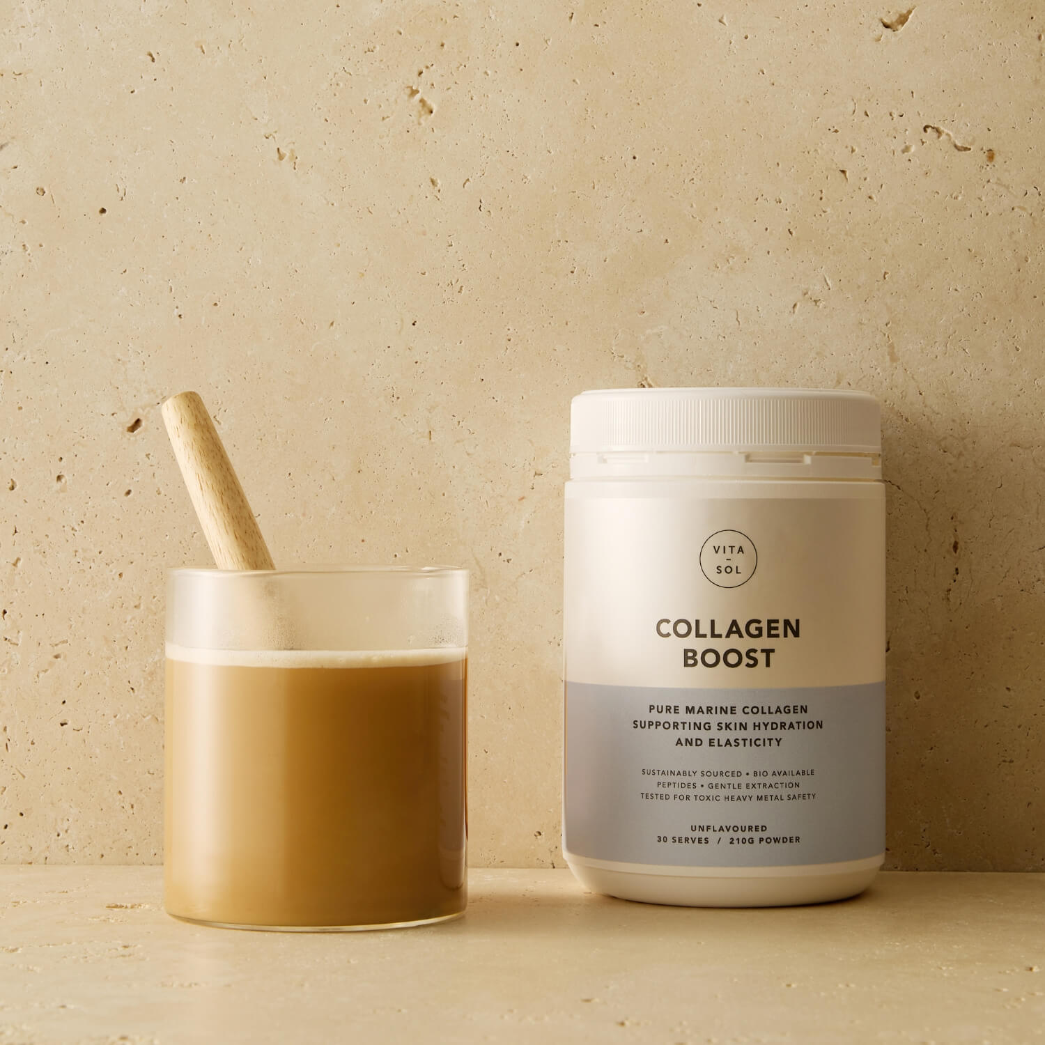 Vita Sol Collagen Boost marine collagen peptides latte - skin hydration and elasticity supplement UK