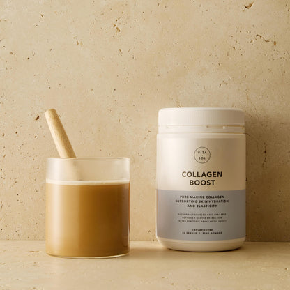 Vita Sol Collagen Boost marine collagen peptides latte - skin hydration and elasticity supplement UK