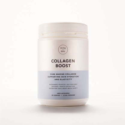 Vita Sol Collagen Boost marine collagen peptides powder packshot - skin hydration and elasticity supplement UK