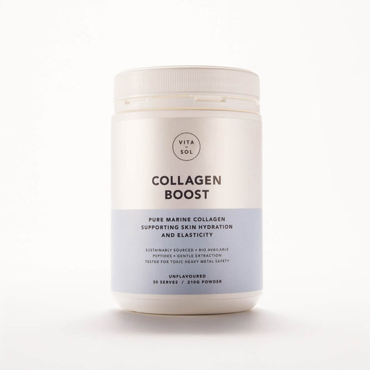 Vita Sol Collagen Boost marine collagen peptides powder packshot - skin hydration and elasticity supplement UK