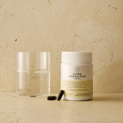 Vita Sol Ultra Omega Plus omega-3 skin health supplement styled product shot UK